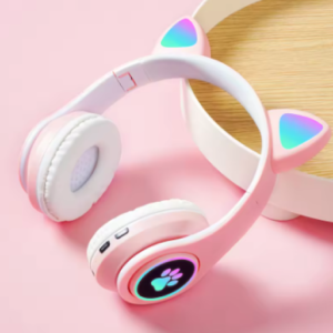 Cat Ear Wireless Bluetooth Headphones – Cute Glowing RGB LED Gaming Headset for Girls & Kids